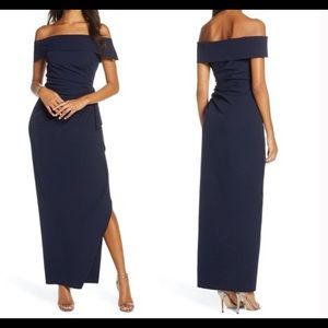 Off The Shoulder Formal Dress Gown Navy Blue